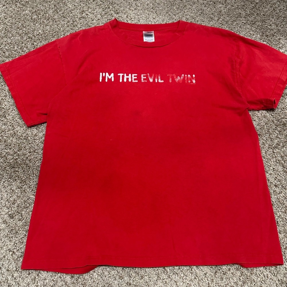 Vintage Delta Pro Weight Mens Large Red Evil Twin Preowned Graphic T-Shirt Flaws